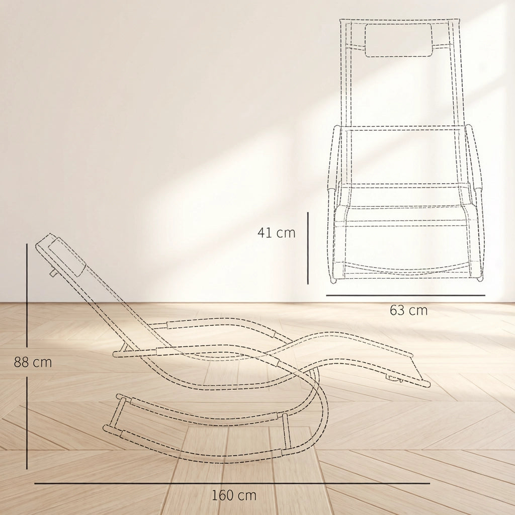 Sedia a dondolo da esterno nera in metallo zincato e textilene, 62x150x84 cm