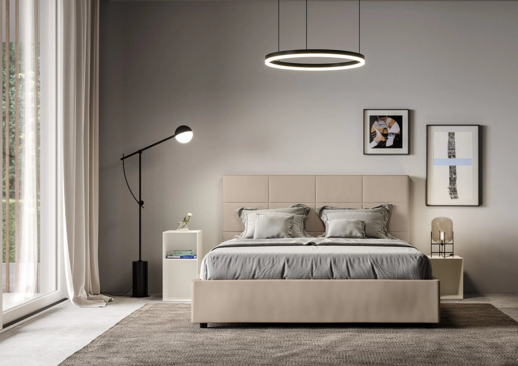 BS COM Letto matrimoniale king size contenitore imbottito 170x200 similpelle tortora