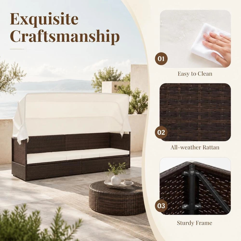 Garden Sofa With Sunshade, Poly Rattan, Brown