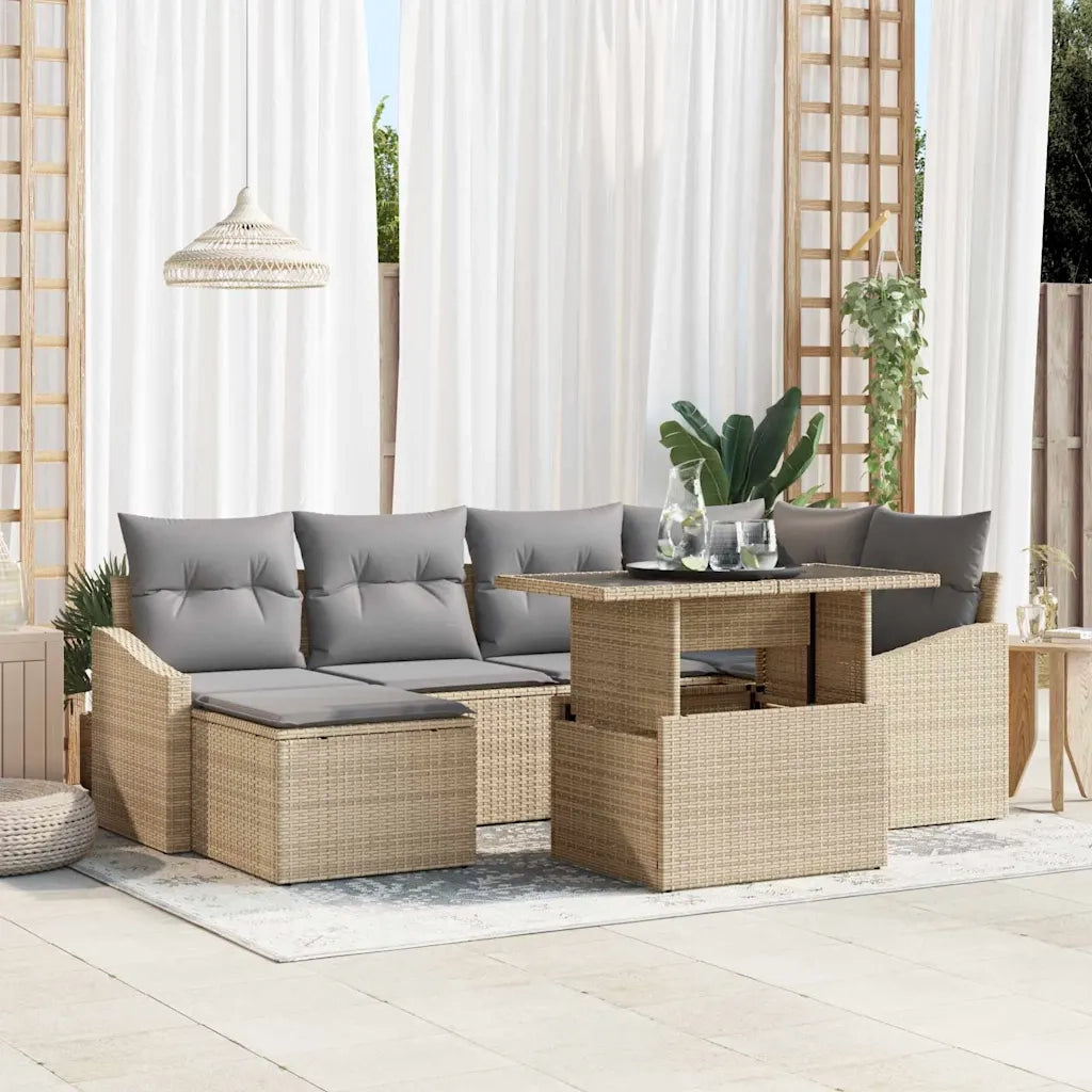 Set Divano da Giardino con cuscino 7 pcs beige e grigio chiaro