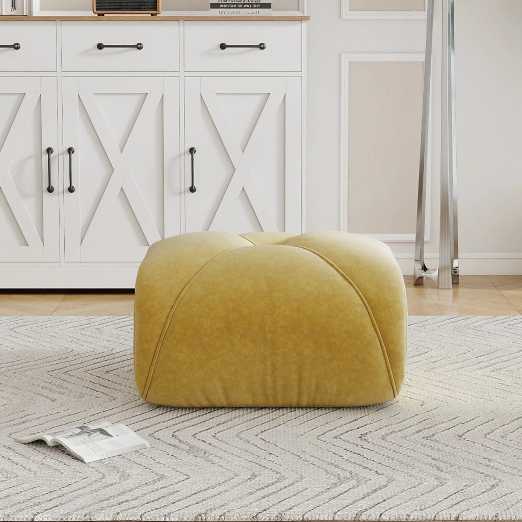 Divano modulare in ciniglia gialla con design ergonomico