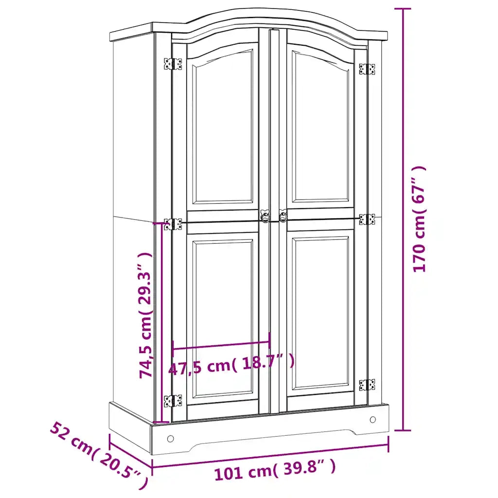 Armadio in Legno di Pino Messicano Corona 2 Ante Grigio CFW8062880