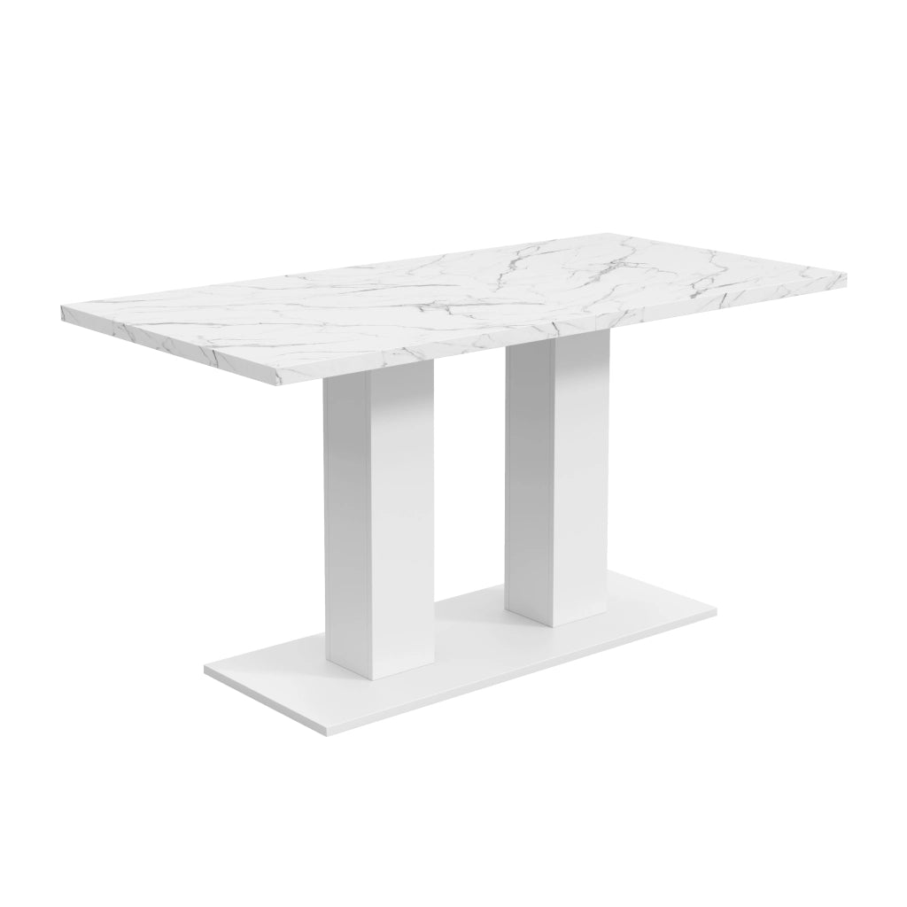 Tavolo allungabile, 140/180 × 70 cm, per 6-8 persone, effetto marmo, bianco