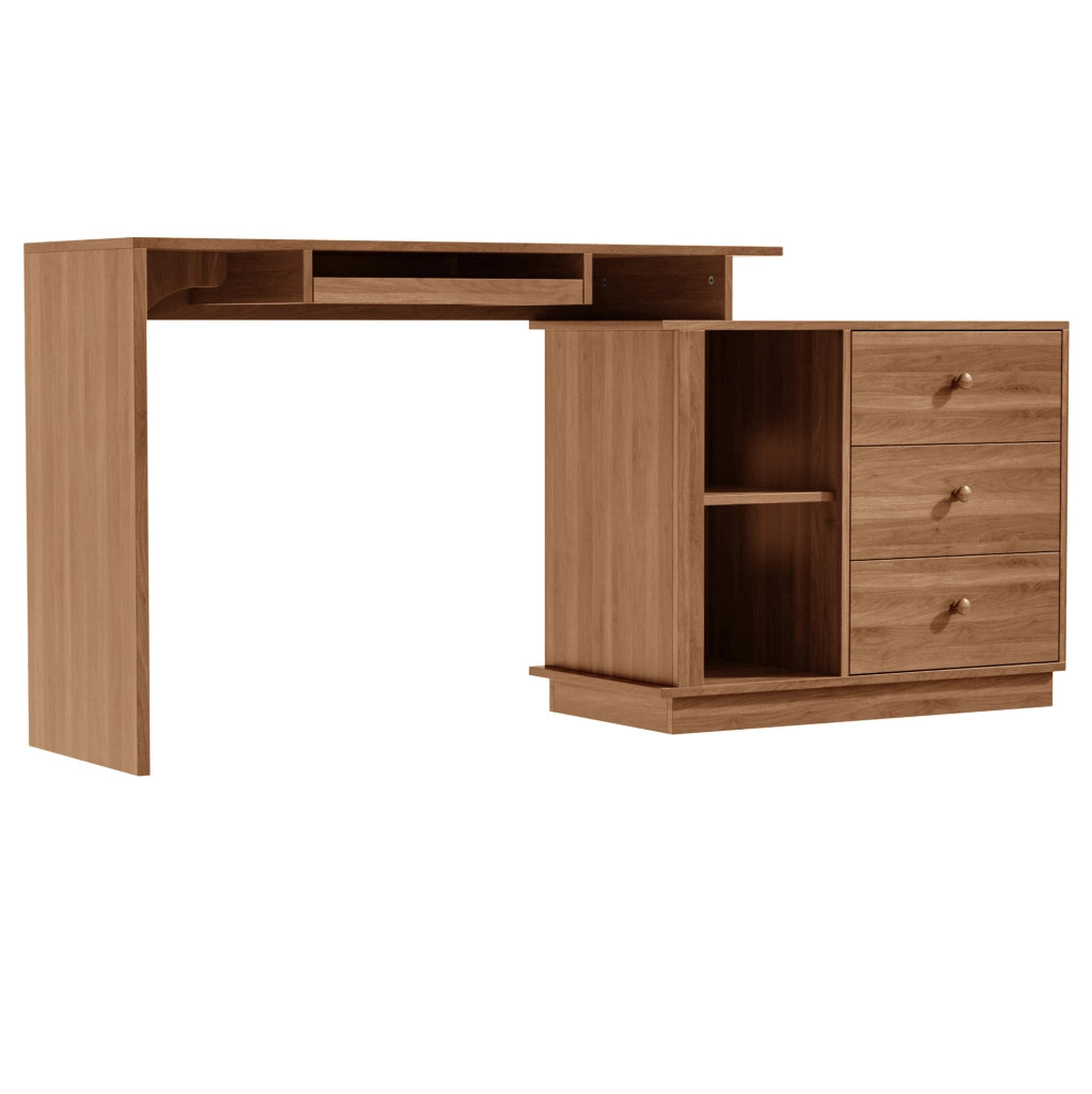 Scrivania estraibile ULEVR 110x40x75,5 cm con 3 cassetti, ripiani aperti e vassoio tastiera, finitura noce