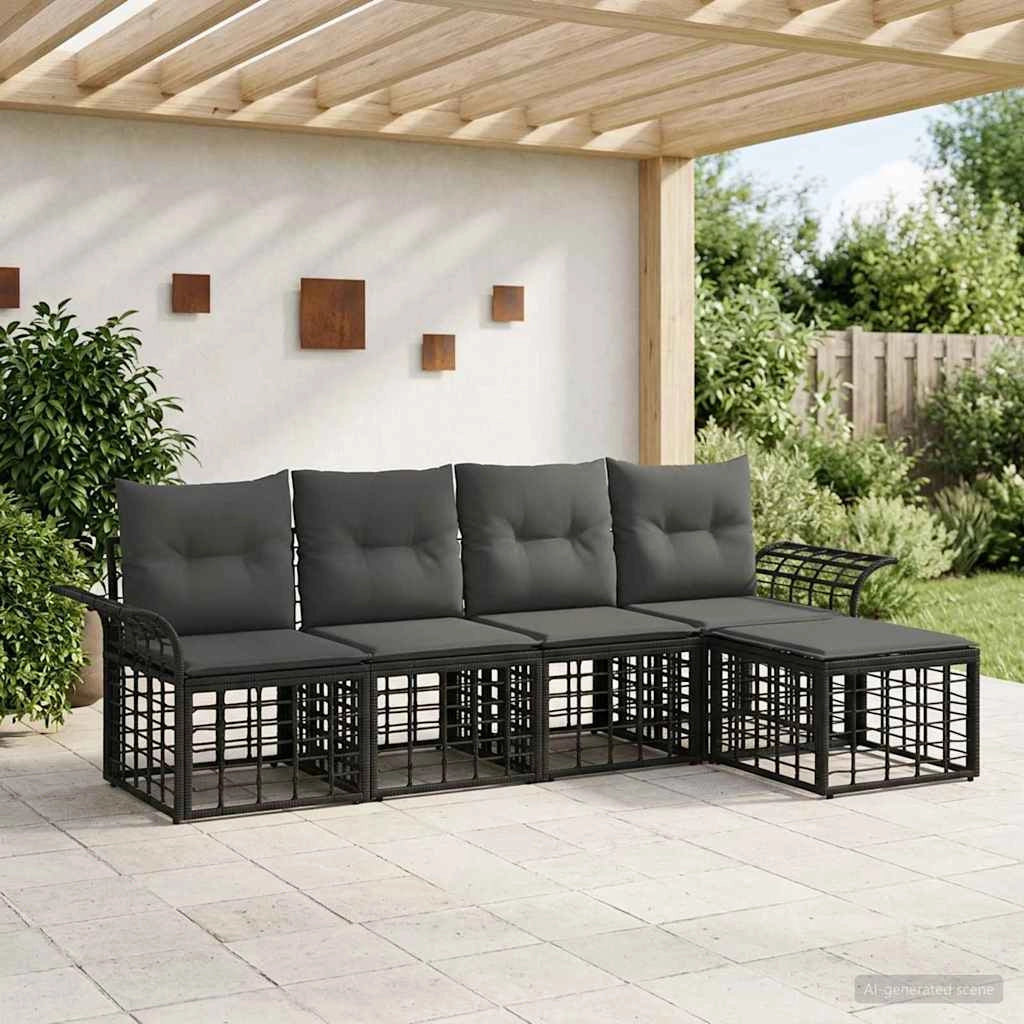 Set di divani da esterno 5 pz Nero e Grigio scuro Poliestere 3437679