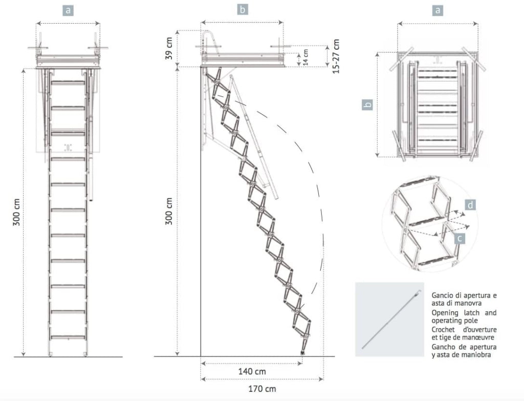 SCALA RETRATTILE A PANTOGRAFO PER SOFFITTA 70X70 H300 IN ACCIAIO SCARI PANTO