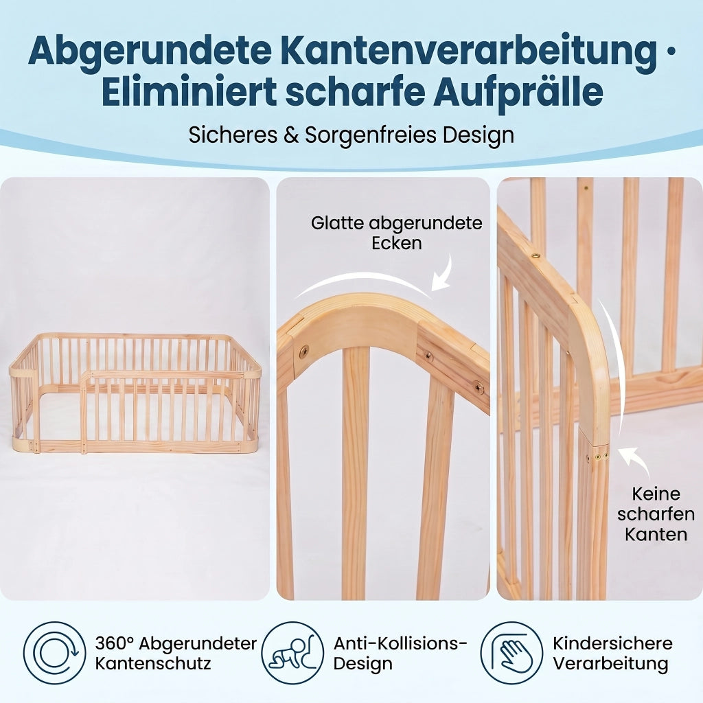 Recinto modulare per bambini 90 x 200 cm in legno naturale; con bordi arrotondati