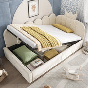Letto da Giorno 90x190 cm in Velluto Beige con Contenitore Idraulico e Design a Corona
