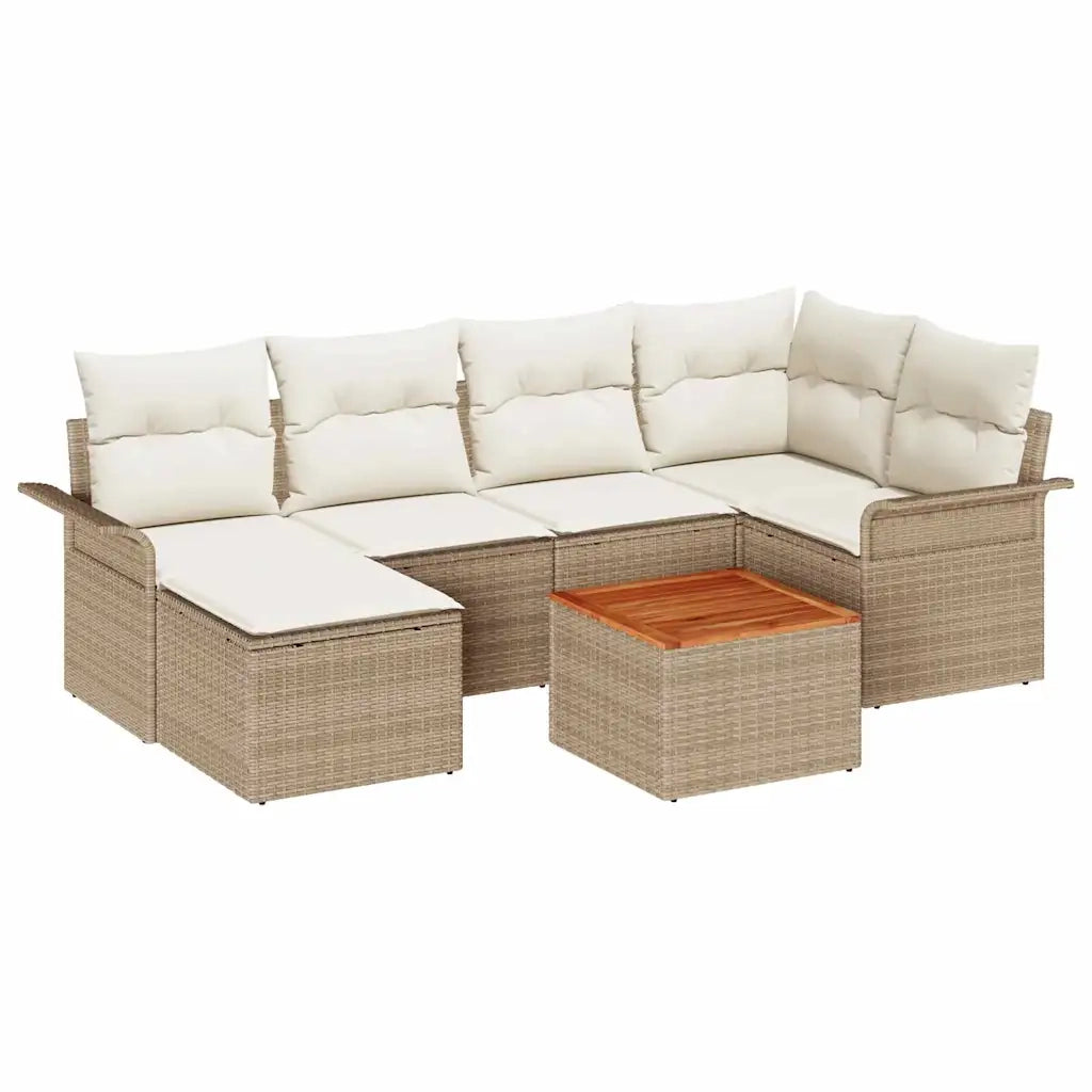 Set Divano da Giardino 7 pcs Beige e Crema polyrattan