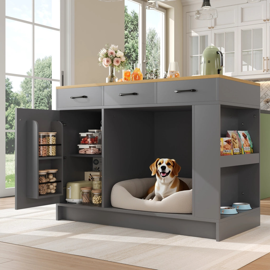 Mobile da cucina con 3 cassetti ripiano regolabile spazio per animali naturale e grigio 120 × 60 × 90 cm