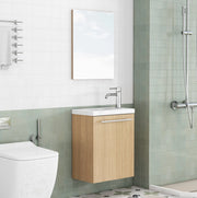 MOBILE BAGNO Sospeso Set con Lavabo in Ceramica e Specchio MDF Rovere