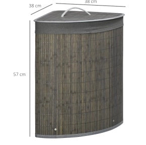 Cesto porta biancheria in bambù 55L con coperchio e sacco estraibile, 38x38x57 cm grigio