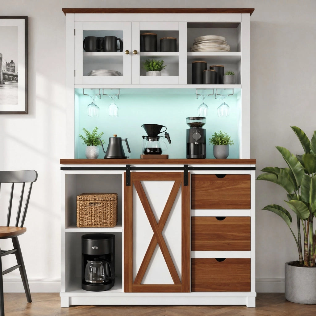 Mobile da cucina con LED controllabile via app; anta scorrevole in vetro e ripiani regolabili bianco 104 × 40 × 180 cm