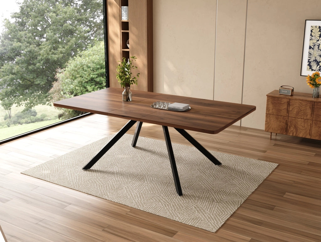 Tavolo da pranzo allungabile in MDF, 160/200/240×90 cm, struttura metallica, colore noce, per 6-10 persone