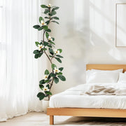 Ficus Elastica Artificiale 210 cm con Fiori di Magnolia e Vaso Bianco Alto