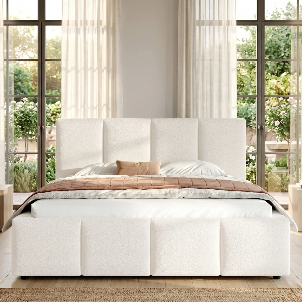 Letto 180x200 cm in bouclé beige