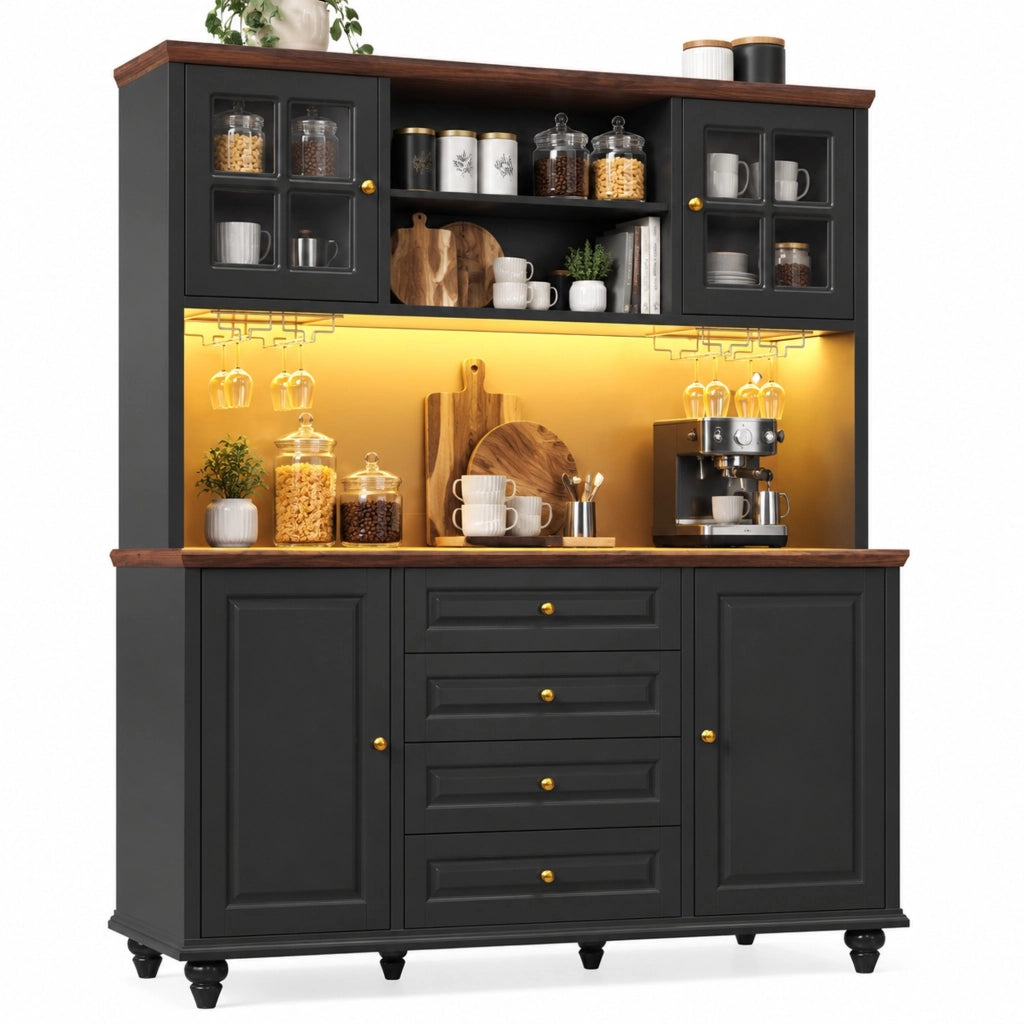 Mobile contenitore alto ULEVR 140x40x179,5 cm con 4 cassetti, ripiani regolabili e LED RGB, nero