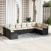 Set Divano da Giardino con archiviazione 10 pcs Nero polyrattan