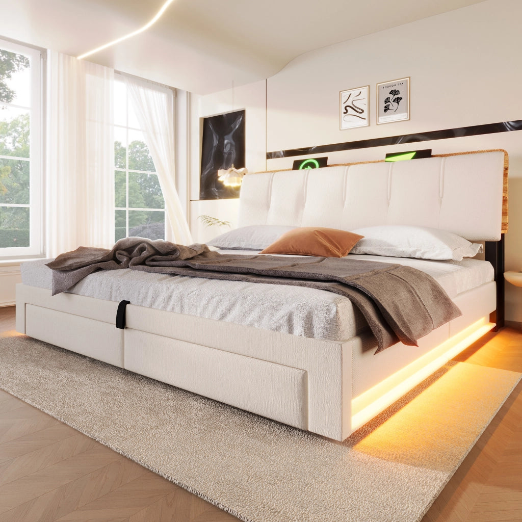 letto imbottito lino beige 180x200 cm