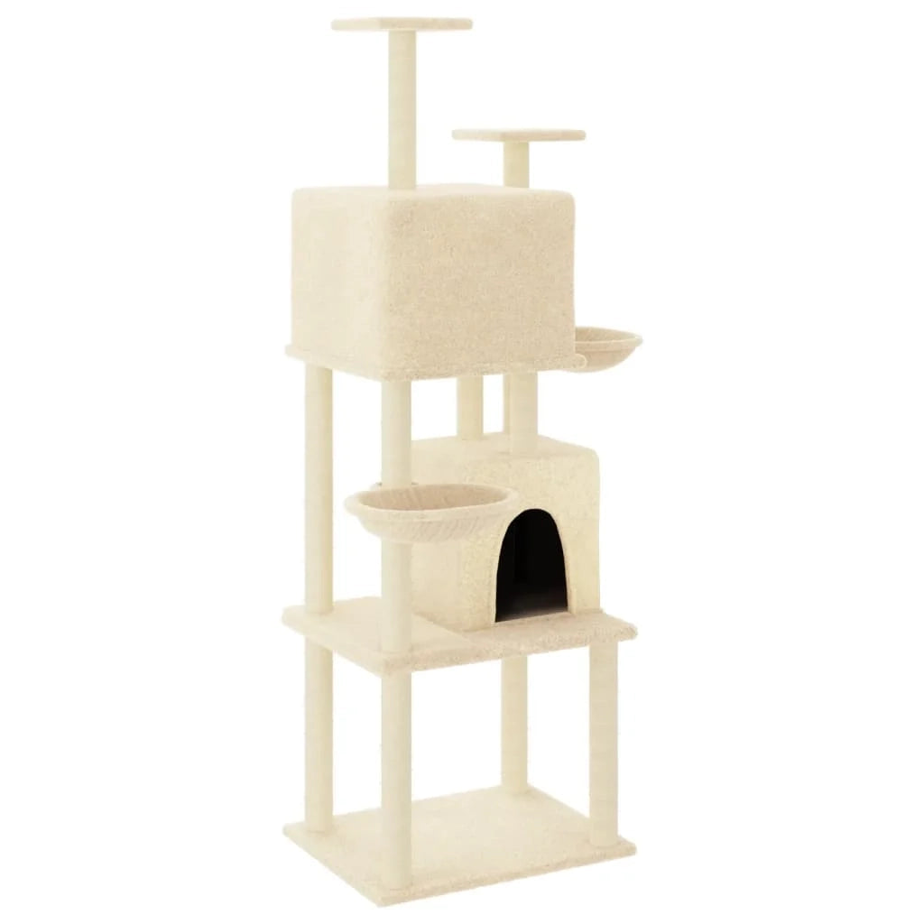 Albero gatto mobile torre arrampicata gioco graffio tiragraffi piattaforma con pali in sisal 180 cm crema 02_0022502