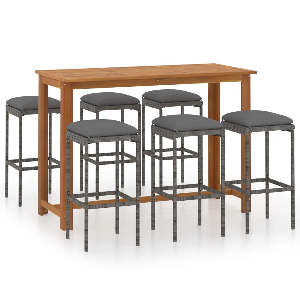 Set da Bar da Giardino 7 pz con Cuscini Grigio 3068012