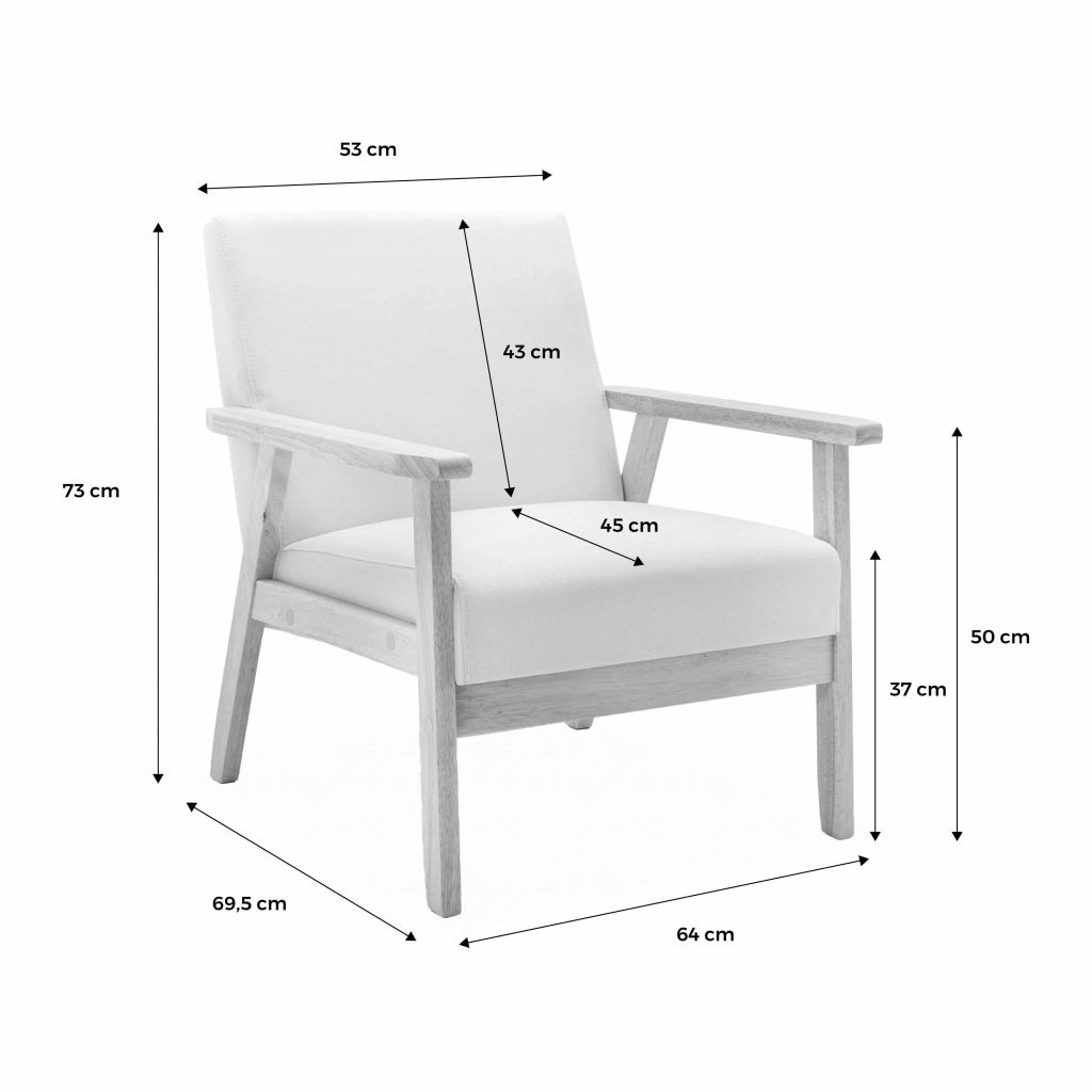 Poltrona scandinava in legno e tessuto, crema