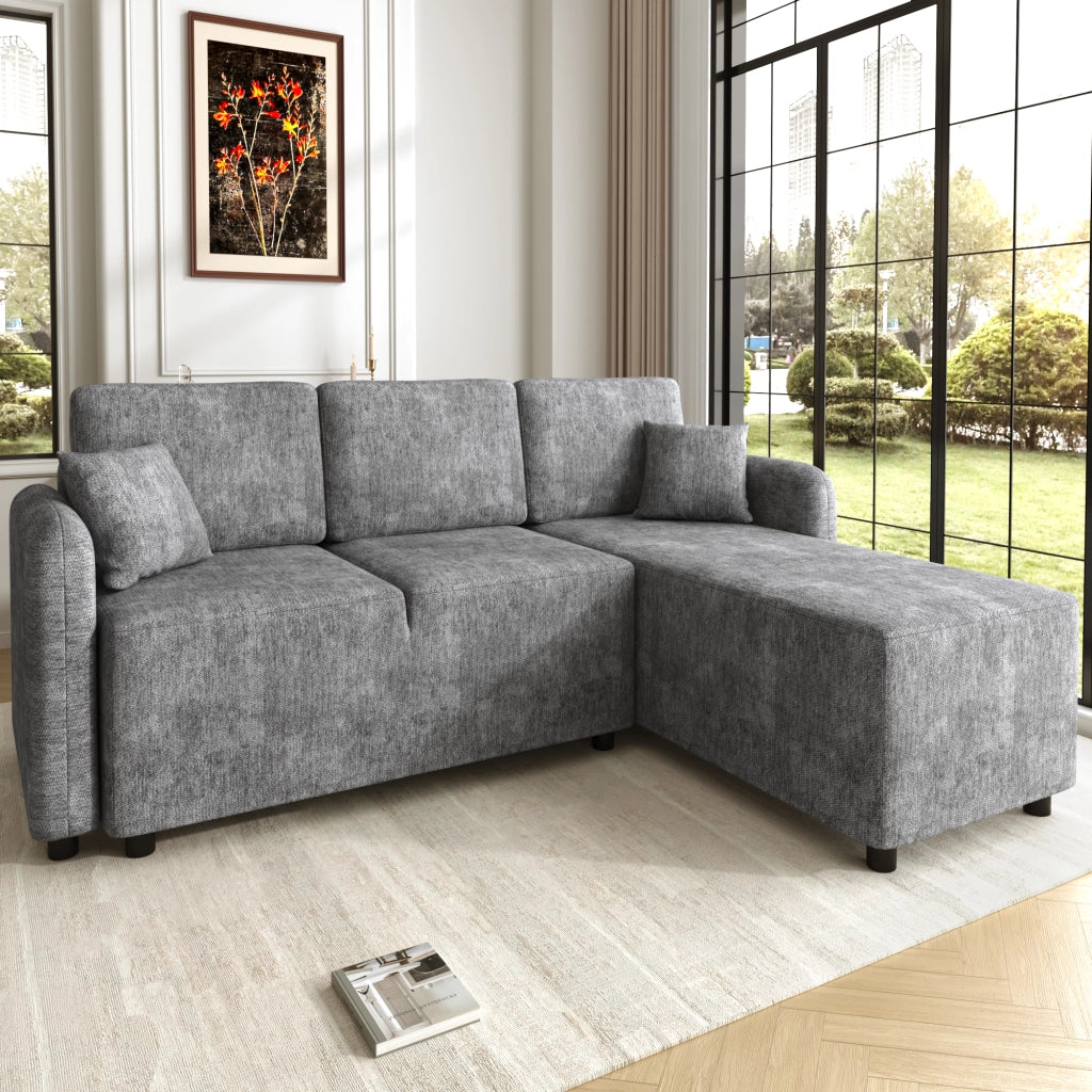 Divano angolare 3 posti a L con penisola 144 cm; in ciniglia; grigio