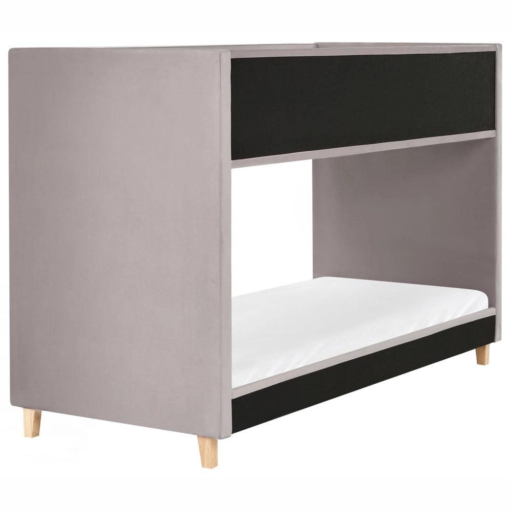 Letto a castello 3 piedi per bambini alto imbottito in velluto e scaletta in in legno di pioppo grigio chiaro 90x200 cm cameretta