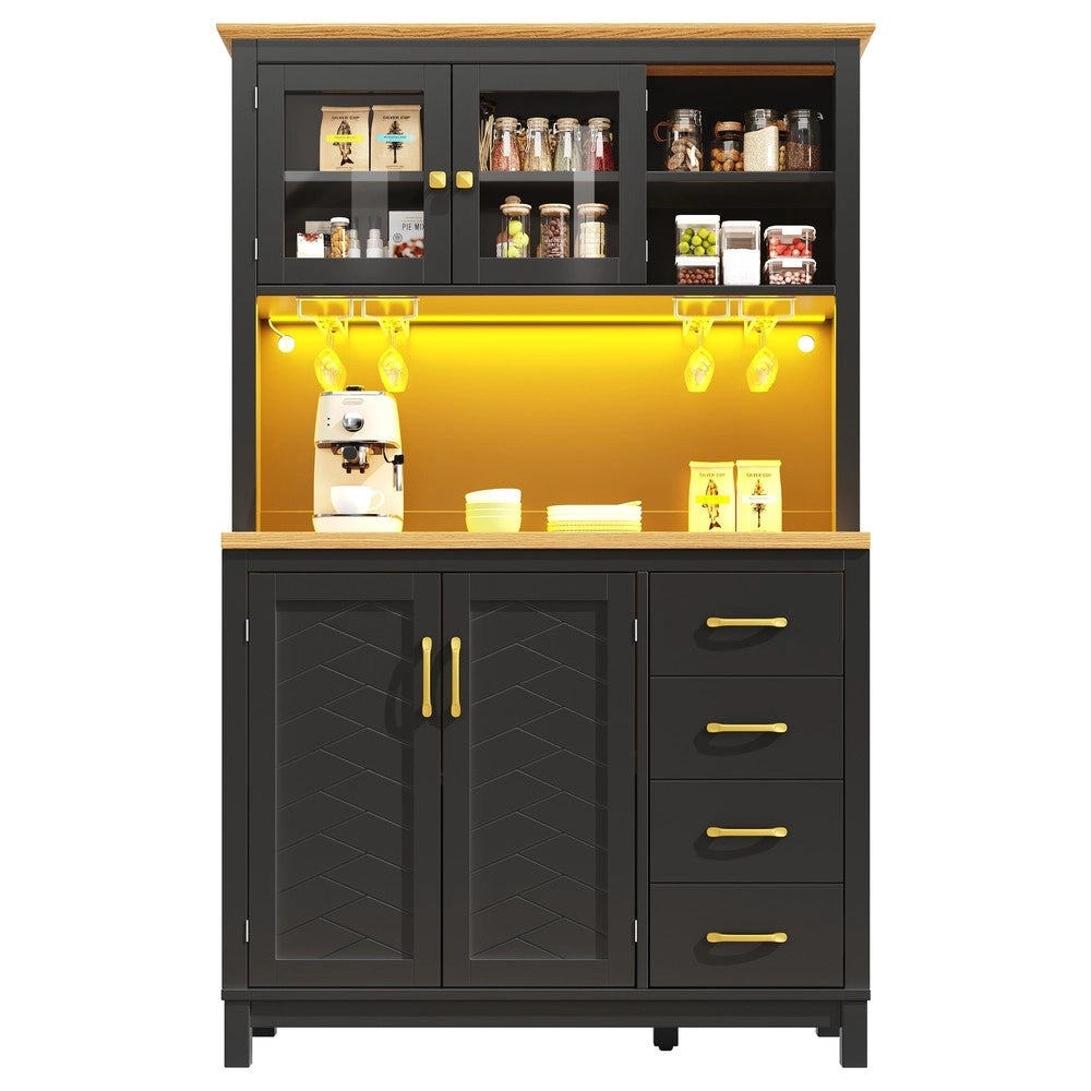 Credenza Buffet con LED ¨C Xylo ¨C Verde/Nero/Bianco, 4 Ante, 105x40x180cm