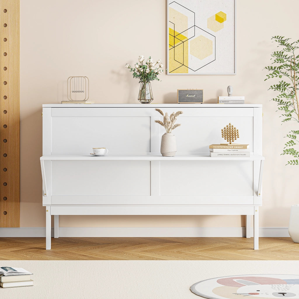 Letto a scomparsa verticale 140 × 200 cm 2 posti, con vani sottoletto e ripiano, senza materasso, bianco