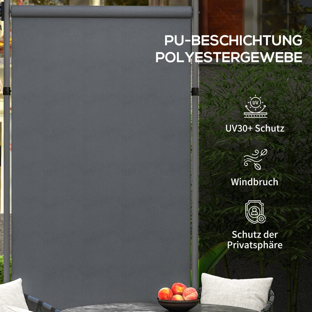 Tenda da sole verticale autoportante regolabile con manovella tela in poliestere grigio scuro 150 × 220-310 cm