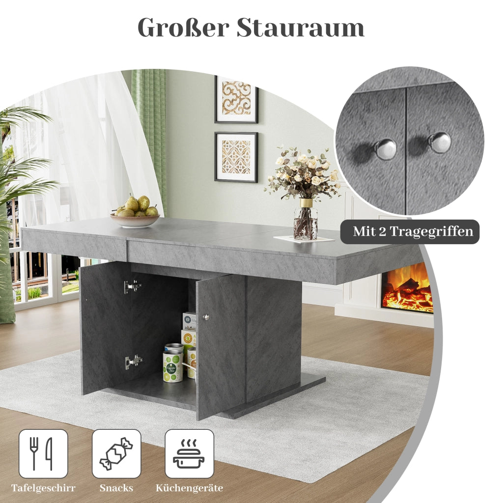 Tavolo da pranzo allungabile con vano contenitore in truciolare e metallo grigio 140/180 × 80 × 76 cm