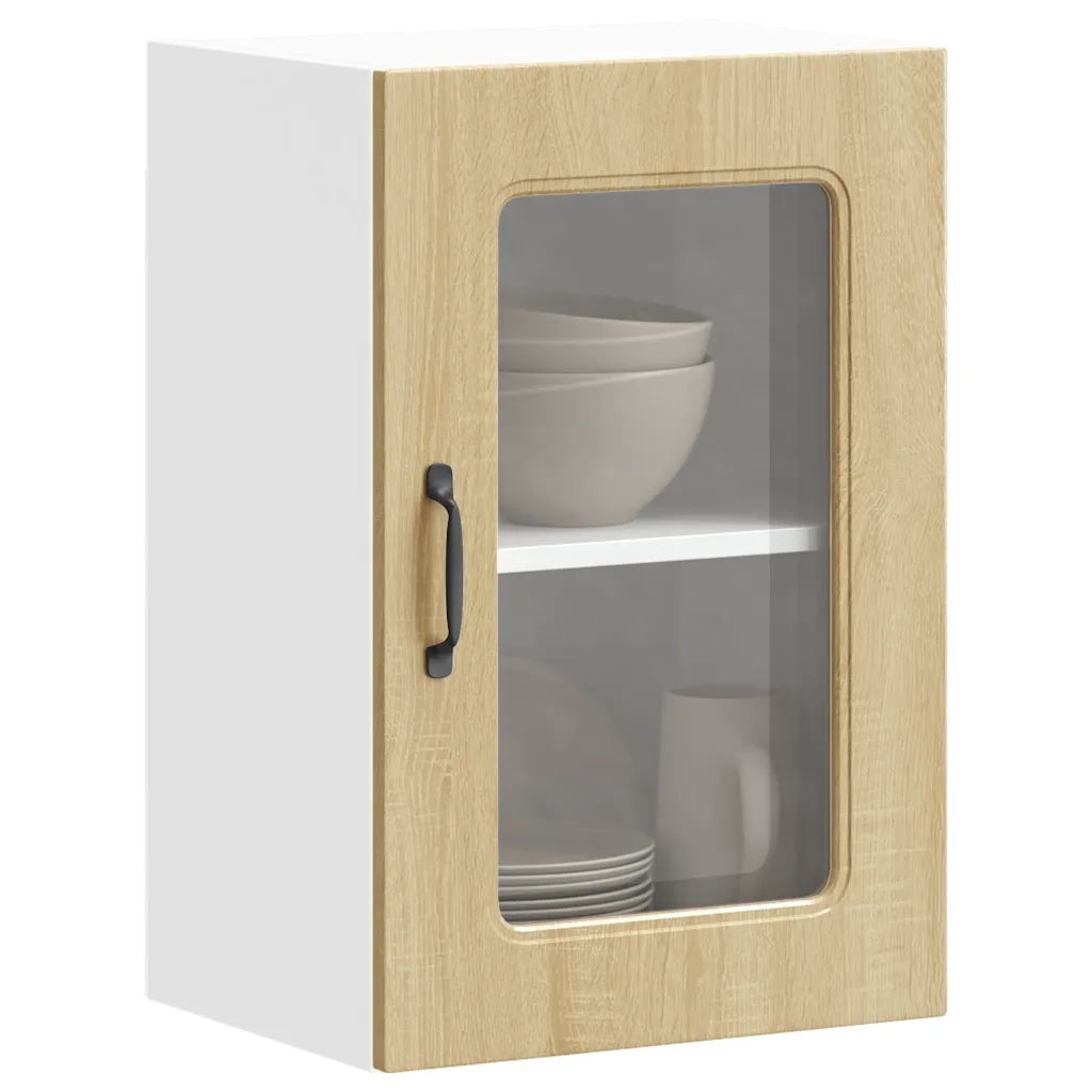 Pensile da Cucina con Porta in Vetro-Mobile Cucina da Parete Kalmar Rovere Sonoma 346272