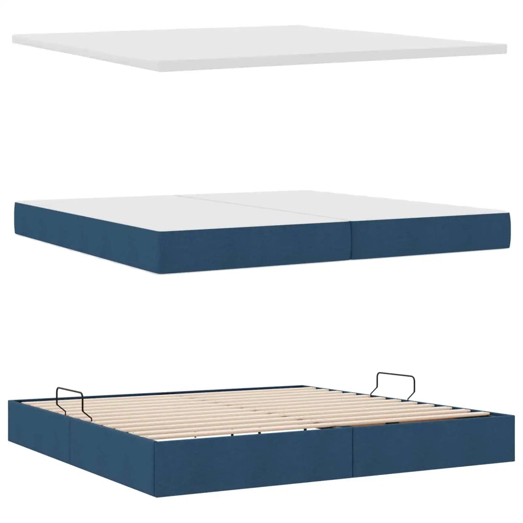 Letto con contenitore e materasso con testiera Blu 200 x 200 cm 3370535