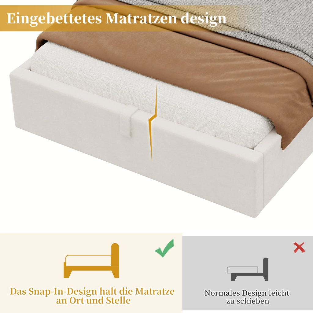 Letto singolo con contenitore 90 × 200 cm con rete a doghe testiera in velluto beige LED USB e Type-C