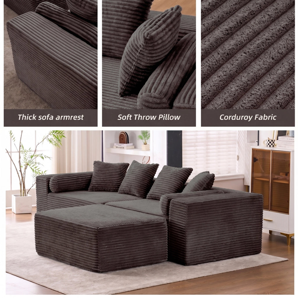 Divano angolare modulare nero a 3 elementi con chaise longue ampia in schiuma e molle senza attrezzi