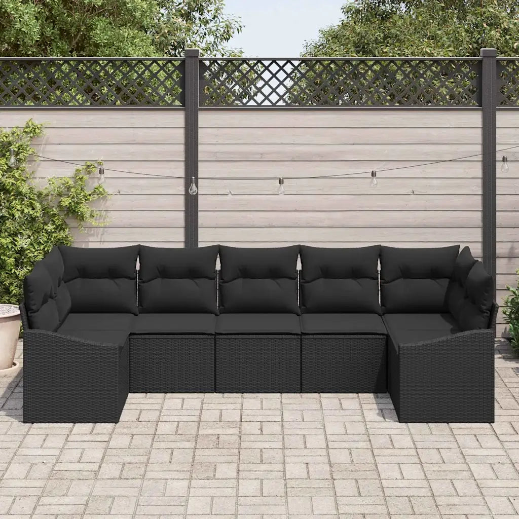 Set di divani con cuscino 7 pcs Nero polyrattan 3346873