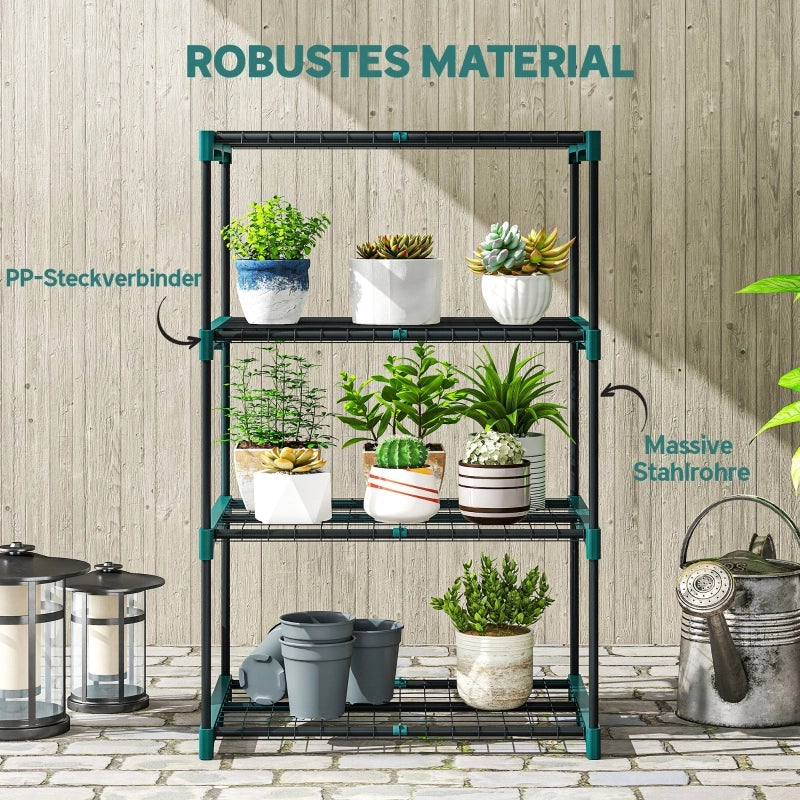 Scaffale portapiante a 4 ripiani in acciaio e plastica verde scuro per balcone terrazza e interni 67 × 49 × 105 cm
