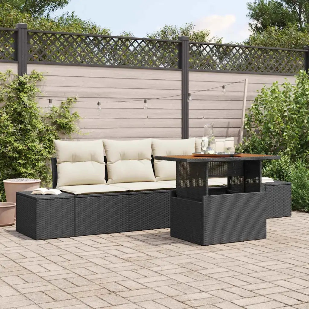 Set da Pranzo per Giardino con cuscino 5 pcs Nero e Crema 3349893