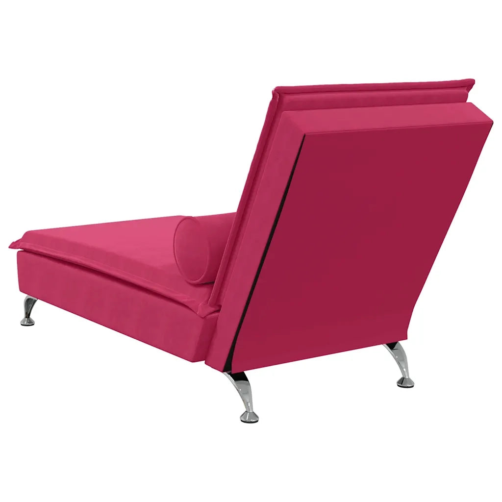 Chaise Longue Massaggi con Cuscino a Rullo Rosso Vino Velluto 379454