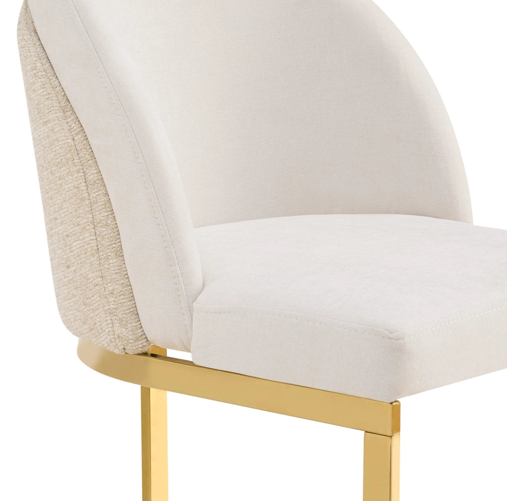 Set 6 sedie da pranzo in ciniglia beige con gambe metalliche dorate HOMVRA
