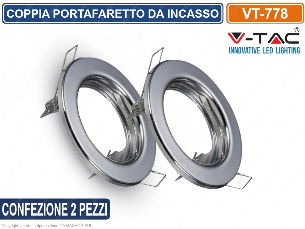 V-TAC VT-778 2 PORTAFARETTI FISSI ROTONDI DA INCASSO PER LAMPADINE GU10 E GU5.3 - SKU 3586