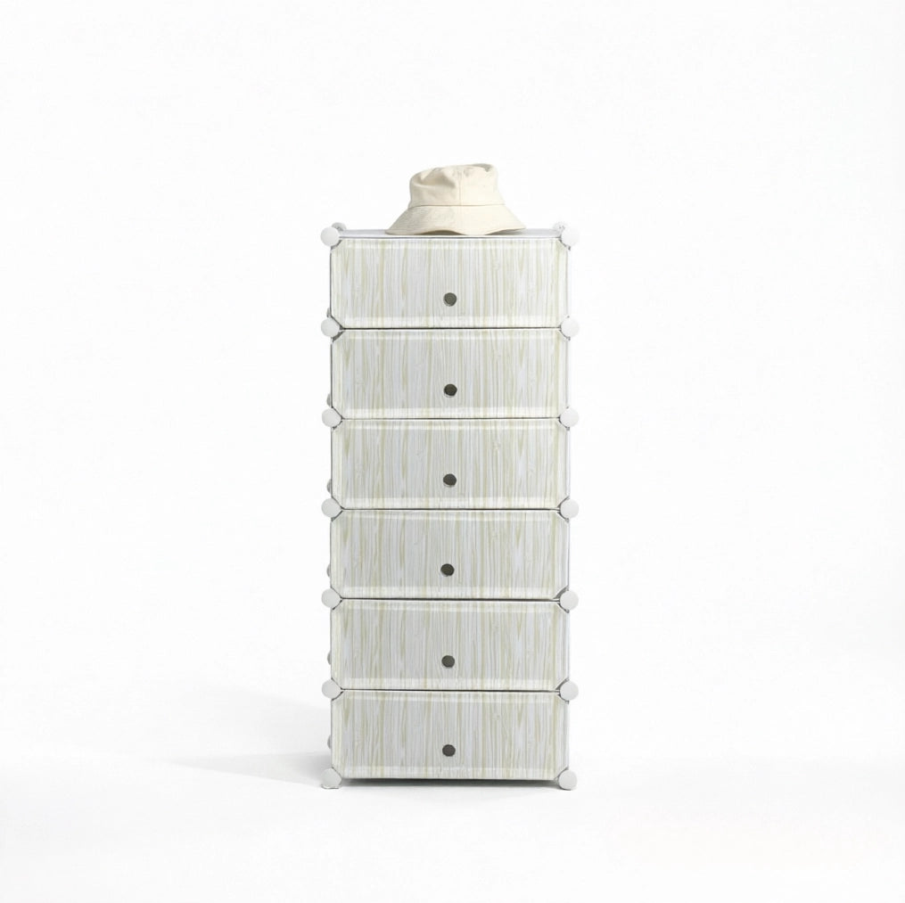 Scarpiera modulare a 6 cubi in PP e acciaio; 49 x 36;5 x 108 cm; bianca