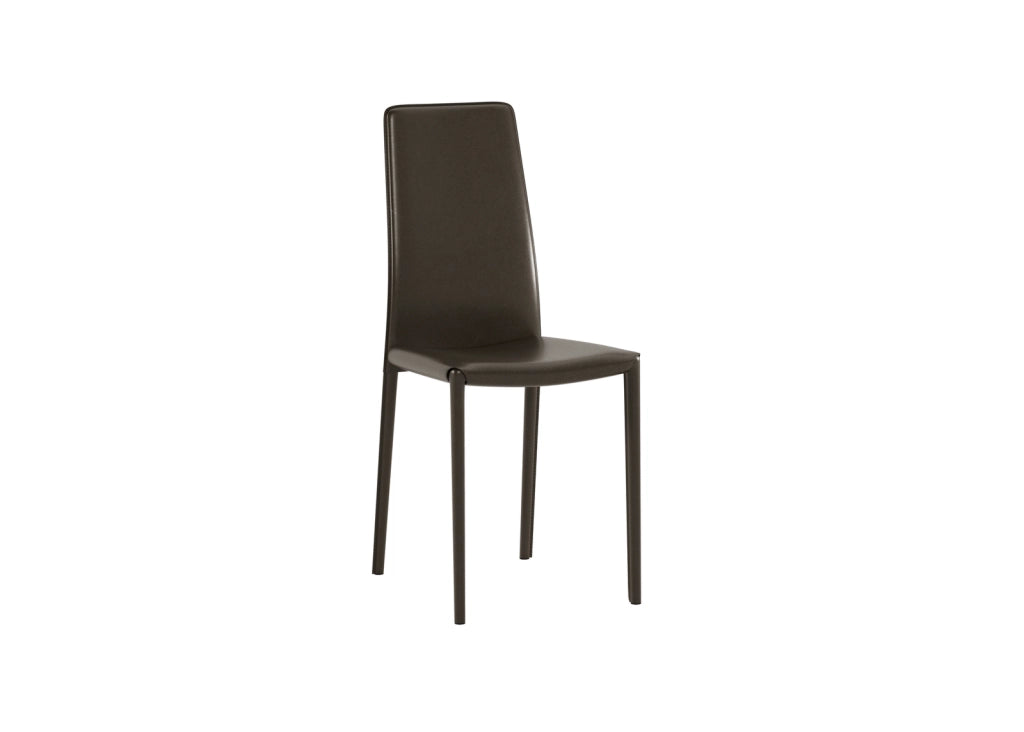 Sedia Kitty in similcuoio cioccolato con gambe rivestite e struttura in metallo - Design moderno impilabile per zona giorno e cucina
