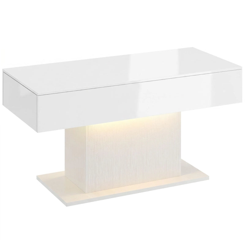 TAVOLO DA CAFFÈ LED con 2 cassetti, bianco lucido