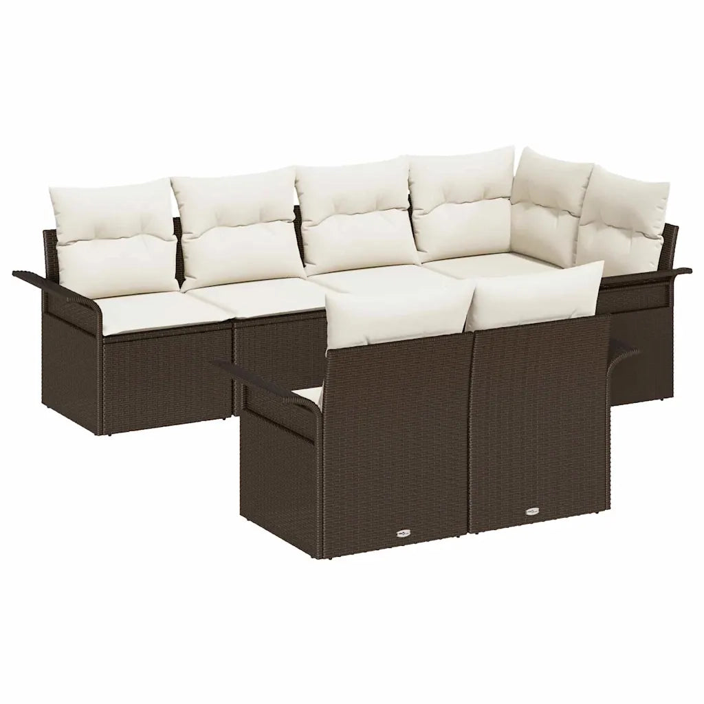 Set Divano da Giardino con cuscino 7 pcs Marrone Poly Rattan