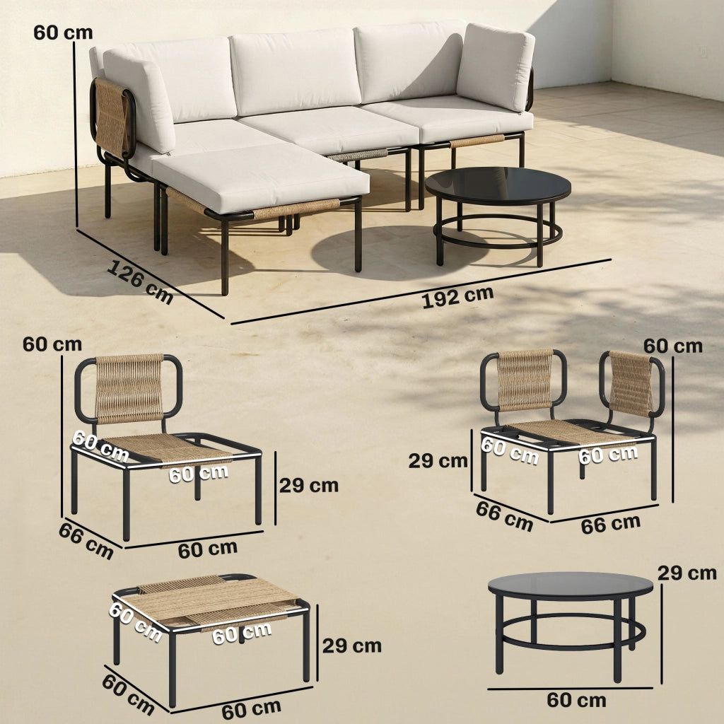 Set 5 Pezzi da Giardino Modulabile con Divano a L Tavolino e Cuscini in Rattan Cachi