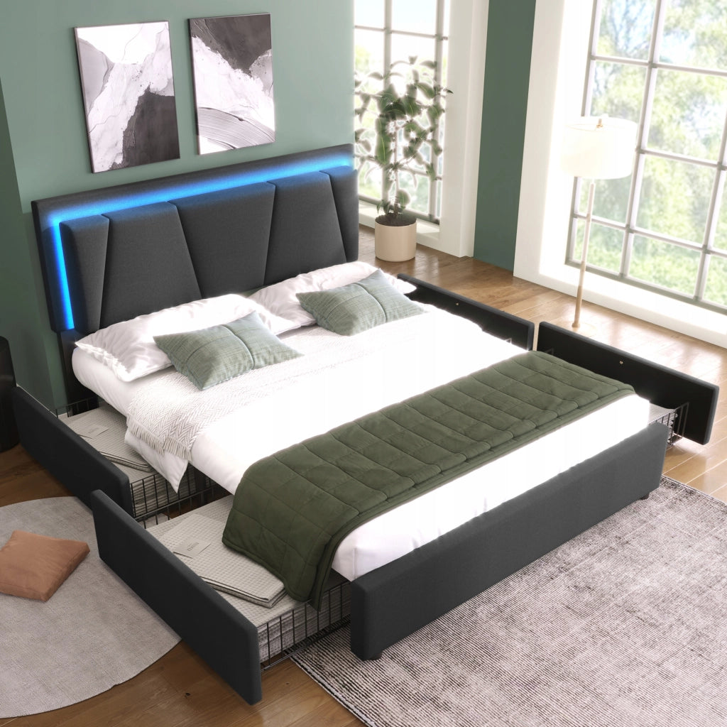 Letto singolo 140x200 - Xylo - Grigio con USB e 4 cassetti