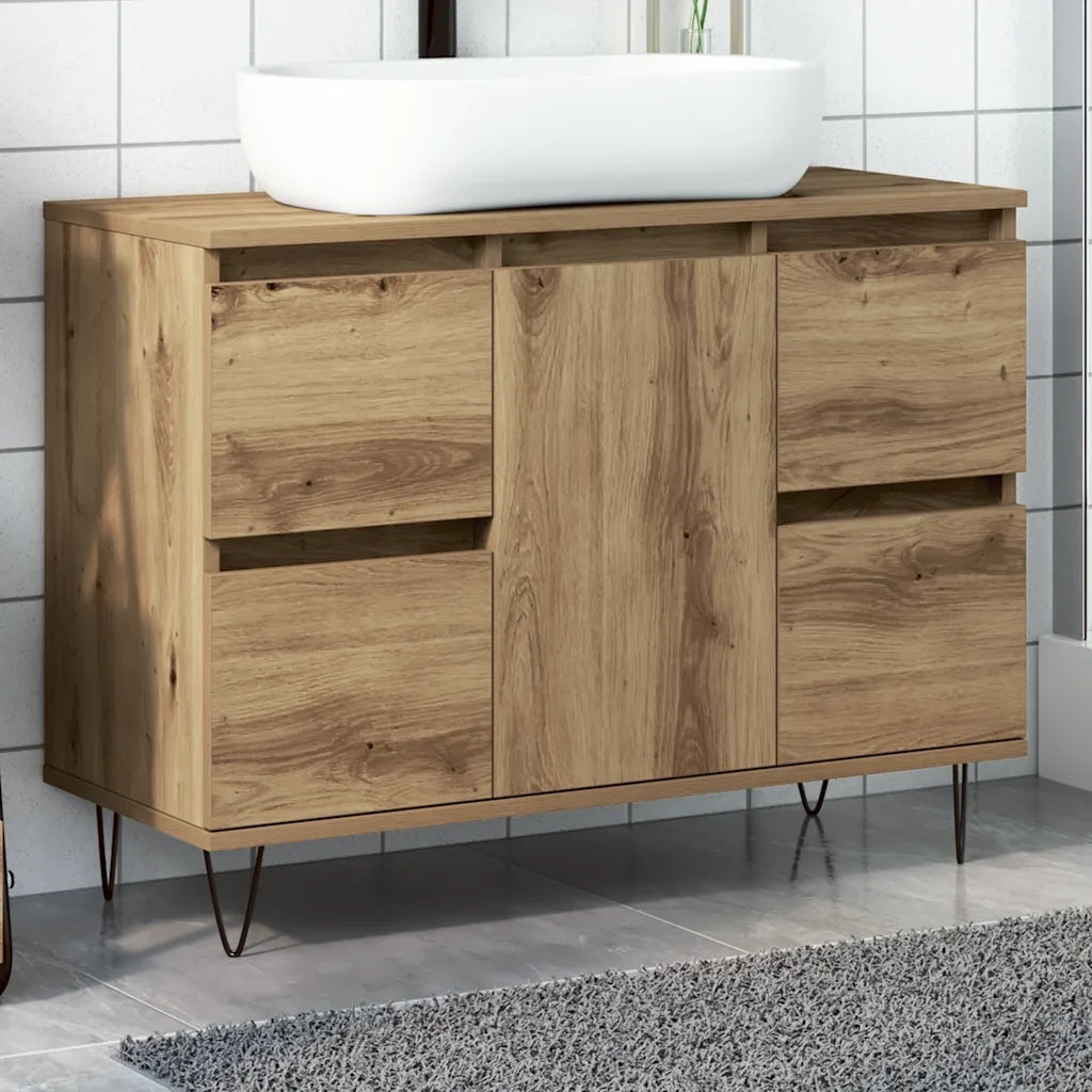 Mobiletto da Bagno Rovere Artigianale 80x33x60 cm in Truciolato 857236