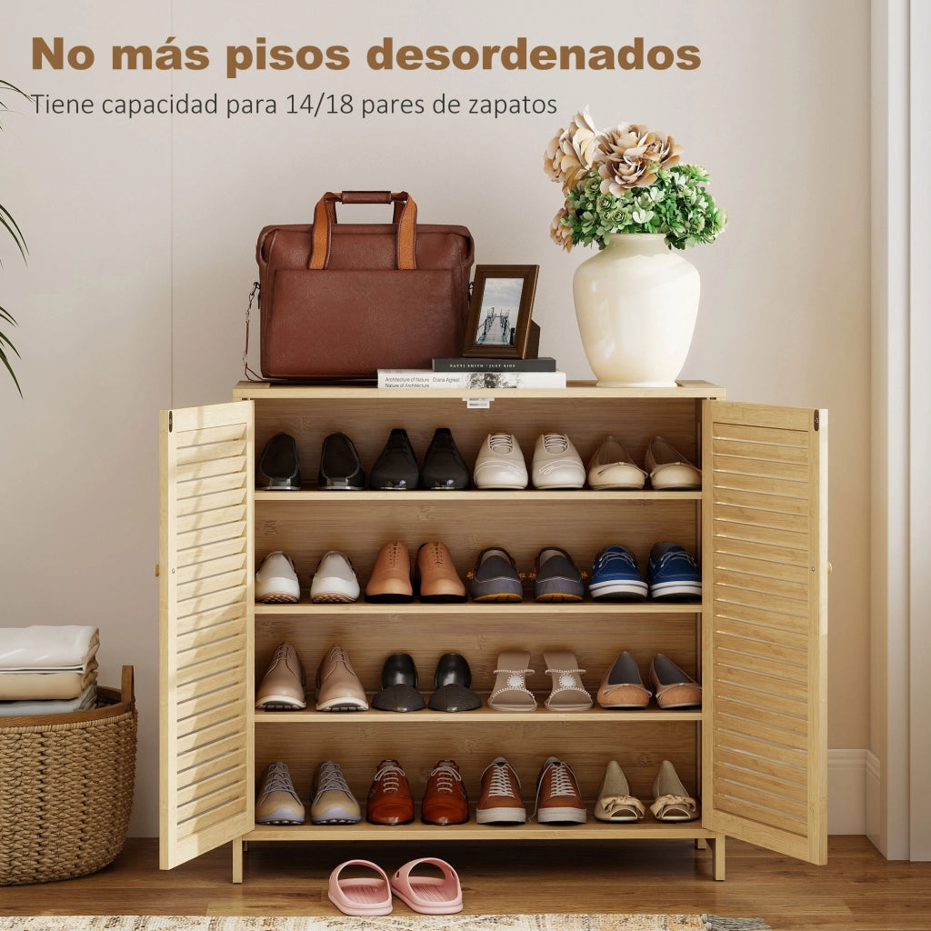 Armadio Portascarpe in Bamb¨´ con Ante a Persiana ¨C Minimal ¨C 14 Pares, Natural